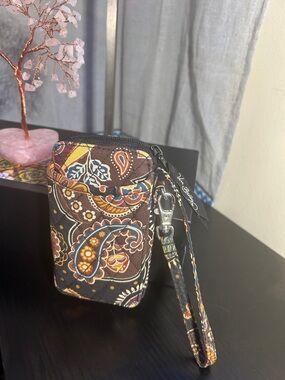 Vera Bradley Brown Paisley Quilted Zip Wallet with Multi Accents